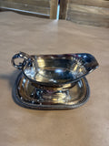 Silver Plate Gravy Boat With Saucer Plate // Engraved B