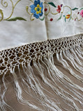 Floral And Bird Hand Embroidered Silk Shawl With Fringe * READ DESCRIPTION *
