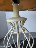 Pair of Cream Metal Cage Style Lamps with Blue & White Toile Shades (WORKS)