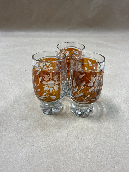 Set Of 3 Amber And Clear Glass Shot Glasses