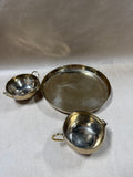 Silver & Gold Tone Engraved Sugar And Creamer Set with Matching Serving Tray - 3 Pieces