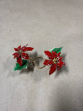 Bovano Of Chesire Red Poinsettias Vitreous Enamel On Copper Candle Bobeche Ring // 2 Available // *** Priced Individually ****