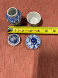 Two Miniature Blue and White Jars W/Lids