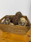 Basket Of Grapevine And Straw Orbs