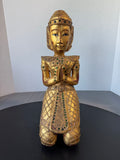 Praying Burmese Mandalay Style Gilded Vintage Wooden Buddha with Glass Inlay (A)