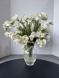 Faux White Freesia in Glass Vase with Marbles