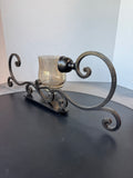 Bronzed Wrought Iron Heavyweight Scroll Wall Sconce with Smoky Glass Hurricane
