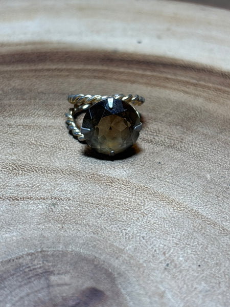 Faux Smokey Topaz Adjustable Ring