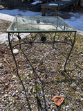 Patio Side Table with Glass Top and Metal Base