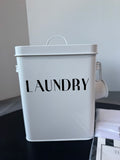 White Farmhouse Style Metal Laundry Bin with Scoop & 2-Piece Mesh Washing Bags