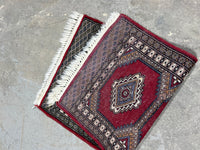 D-Hand Knotted Rug, Red/black tones, 36"x18"