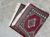 D-Hand Knotted Rug, Red/black tones, 36"x18"