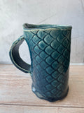 Blue Handmade Mermaid or Fish Scale Pottery Mug