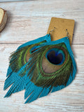 XL Bohemian Peacock Leather Fringe Earrings
