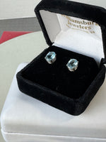 3.50 Carat Oval Faceted Natural Aquamarine Silver Earrings