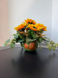 Faux Sunflower Arrangement in Green Pumpkin Planter