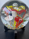 (G) Bubble Floral Garden Art Glass Paperweight on Stand AS IS (READ DESCRIPTION CAREFULLY)