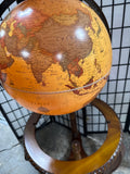 Mid Century Style Illuminated World Globe Table Lamp on Carved Wood Stand