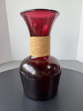 Wine Red Large Recycled Spanish Glass Vase with Raffia Accent