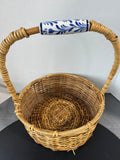 Hand Made Philippines Hand Basket with Ceramic Delft Handle