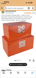 Pair of Galt International Orange Enamel Storage Boxes with Geometric Accent