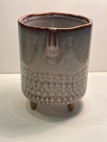 Footed Pottery Pot with Face