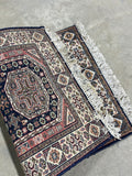 Small Handwoven Rug, 39"x25", (navy/cream/salmon pink)