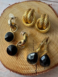 Trio of Black & Gold Tone Vintage Earrings (C)