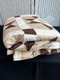 Shades of Brown Classic Star Patchwork Vintage Hand Made Quilt (B)