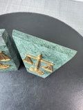 Brass & Green Marble Scales of Justice Vintage Bookends