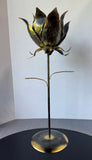 Brass Tone Tall Metal Lotus Pillar Candle Holder