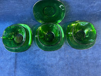 Vintage Vere Co France Green Glass Cups and Saucers, 7 Pieces