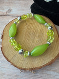 2-Piece Tropical Set: Long Iridescent Plastic Beaded Necklace with Lime Stretch Bracelet