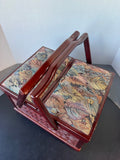 Dark Stained Wooden & Woven Vintage Sewing Basket