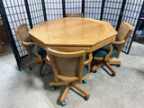 Oak Game Table  with (4) Rolling Chairs ***HEAVY ITEM***READ DETAILS ON PICK UP POLICY***