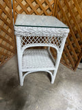 Petite Wicker Side Table/Plant Stand with Glass