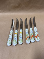 Set Of 6 Porcelain Handle Butterfly Prill Steak Knives