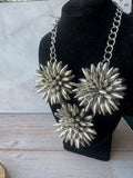 Silver Tone Starburst Floral Statement Necklace (AS IS)
