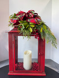 XL Red Metal Christmas Lantern with Flameless Candle (WORKS)