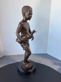 Signed & Numbered Charles Cropper Parks Bronze & Marble Boy with Duck Sculpture