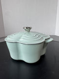Robin’s Egg Blue Smith & Clark Ironworks 2.2 Qt Enameled Cast Iron Flower Dutch Oven with Le Creuset Lid