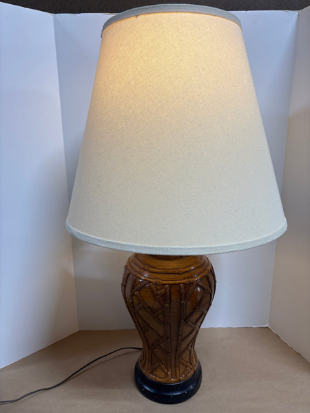 Brown Ceramic Lamp with Bamboo Design