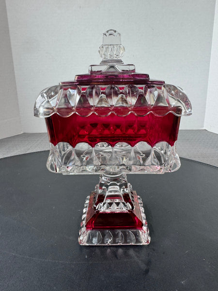(B) Vintage Westmoreland Ruby Flash Glass Lidded Candy Dish