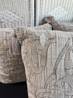 Trio of Grey Beige Throw Pillows with Tassels