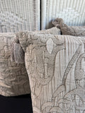 Trio of Grey Beige Throw Pillows with Tassels
