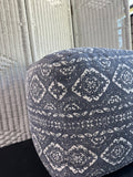 Blue & White Bohemian Medallion Fabric Pouf Ottoman