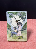 VTG Santa Barbara Hand Painted Ceramic Design Tile Clock 1920's  6" Golf Couple