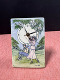VTG Santa Barbara Hand Painted Ceramic Design Tile Clock 1920's  6" Golf Couple