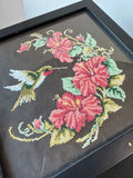 Humming Bird And Flowers Needlepoint Art - Framed And Signed