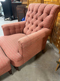 Pink/Coral Upholstered Chair with Ottoman